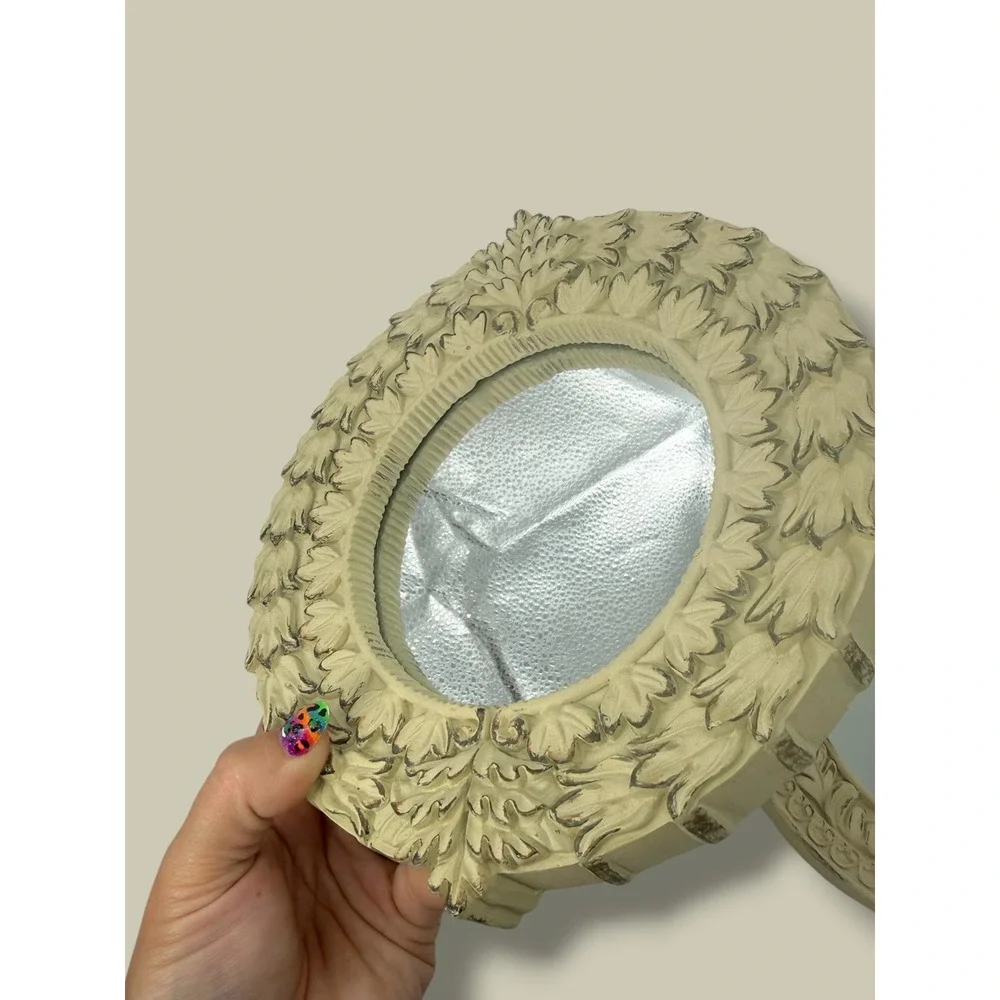 Vintage Style Ornate Round Wall Mirrors Set 2 Cream Distressed Shabby Chic